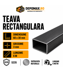 Teava rectangulara 60 x 30 x 3 mm, 6 metri